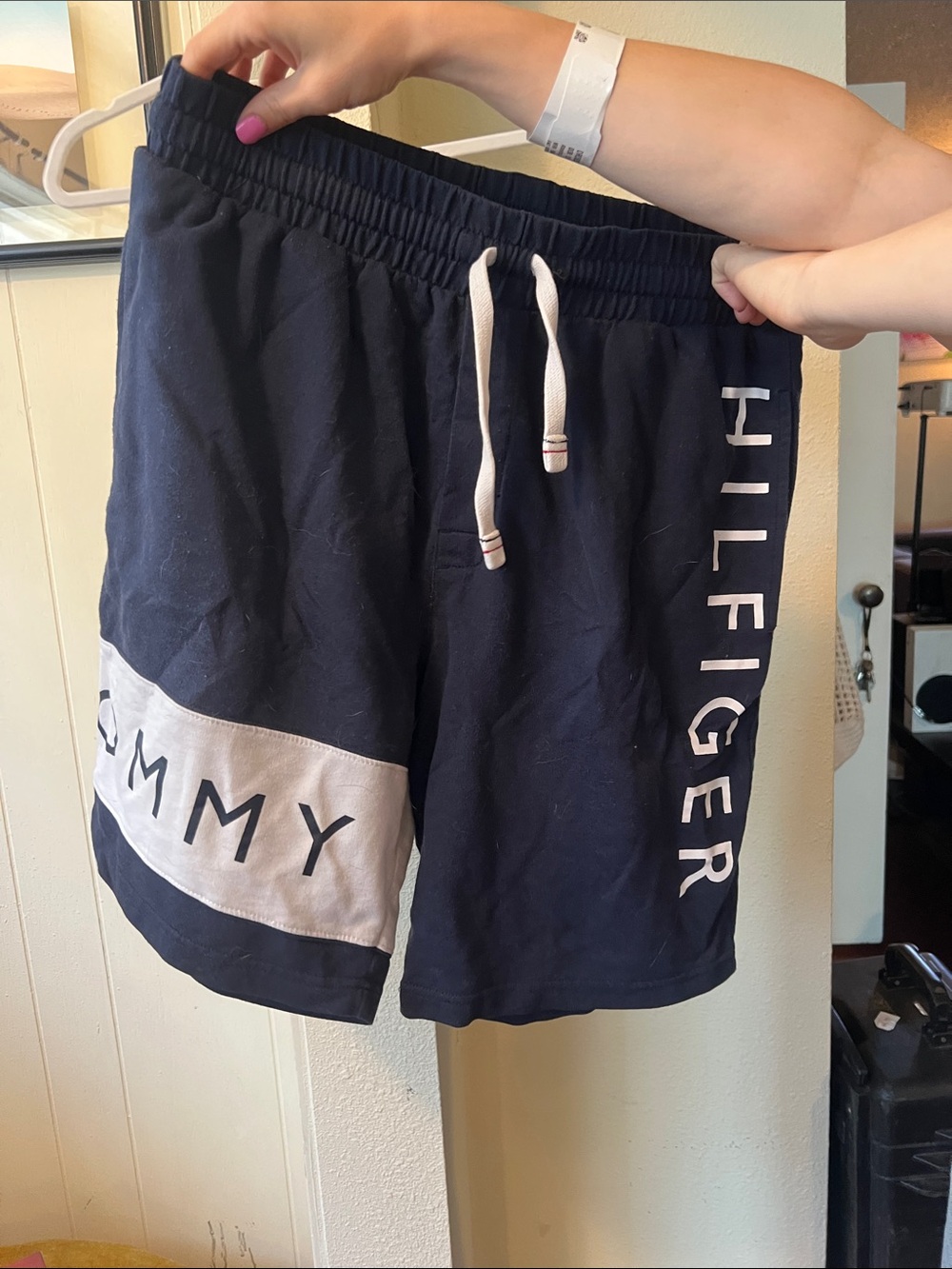 Tommy Hilfiger Navy Athletic Shorts with White Logo Panels